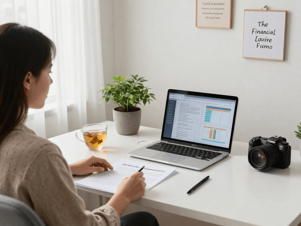 Focused individual in a cozy home office managing credit with paperwork and a laptop.