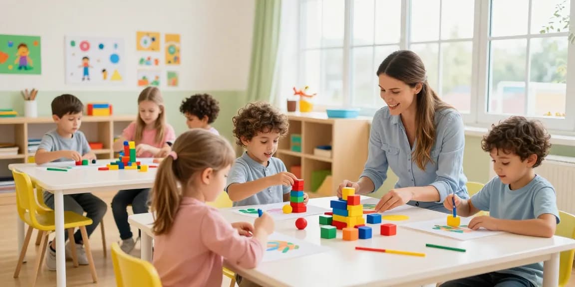 Engaged children learning in a preschool classroom at a kindergarten near me, showcasing inquiry-based activities and teamwork.