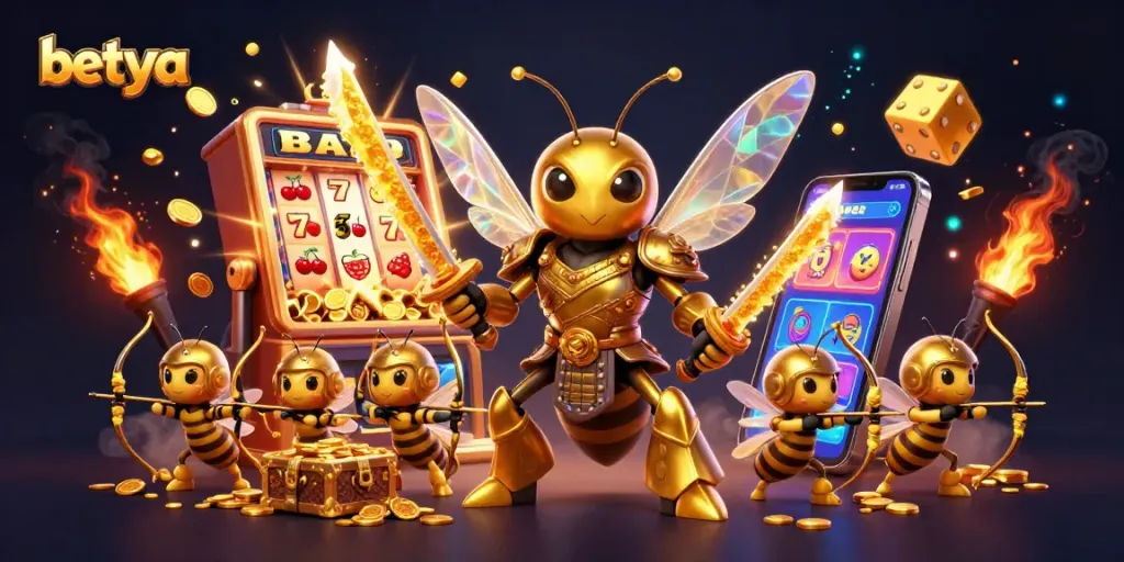 Play exciting casino games with the vibrant betya logo, jackpot visuals, and dynamic characters.