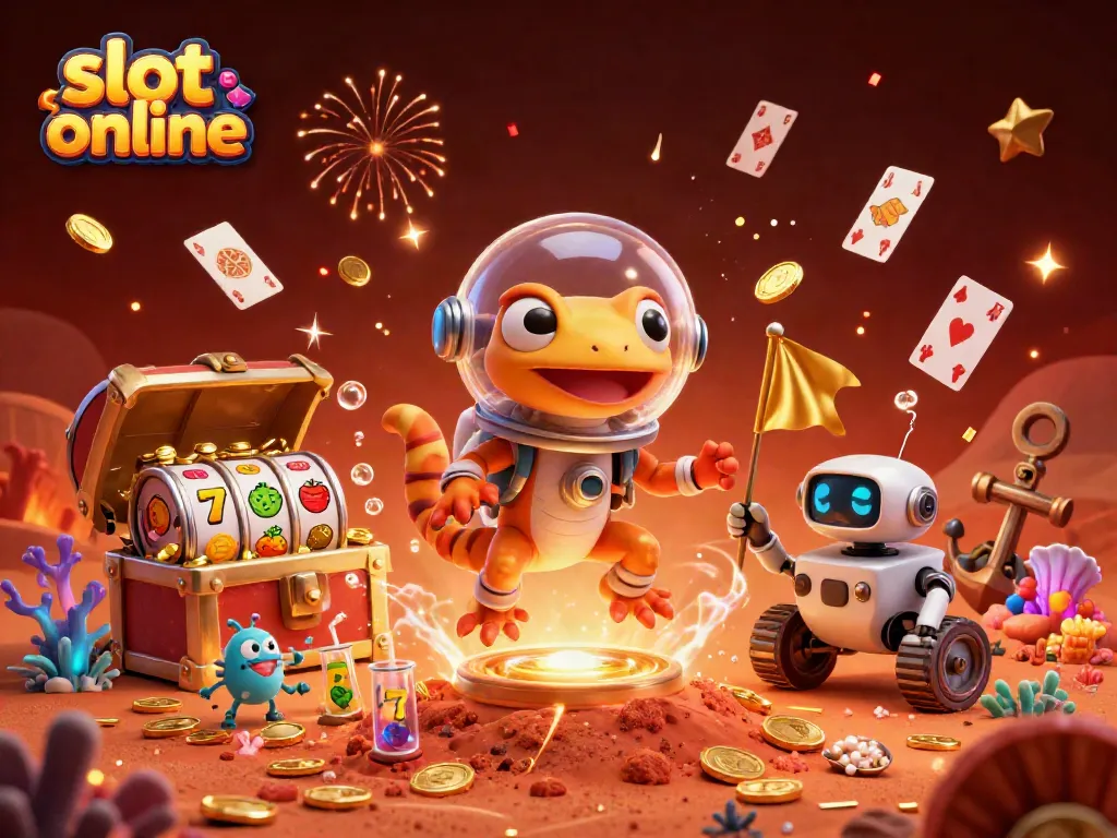 Spin to win with exciting slot online gameplay as the Martian gecko finds treasure in a golden casino.