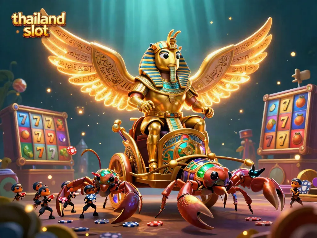 Experience thrilling action with thailand slot's golden scarab beetle and scorpions in a vibrant casino adventure.