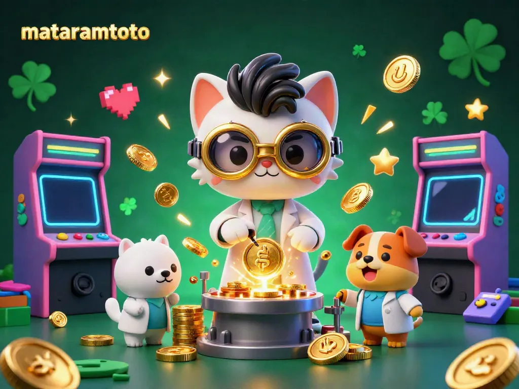 Experience excitement with mataramtoto in this vibrant 3D illustration of casino elements.