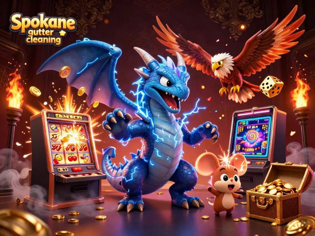 Experience Spokane gutter cleaning excitement with vivid 3D characters amidst dynamic casino elements.