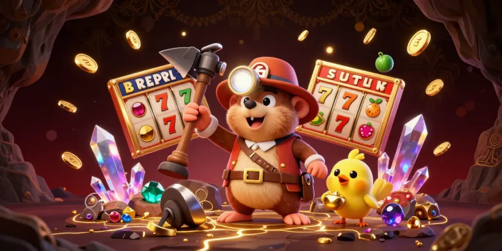 Engage with bandungtoto's vibrant, animated casino scene featuring a mole and treasures from modern online gaming.