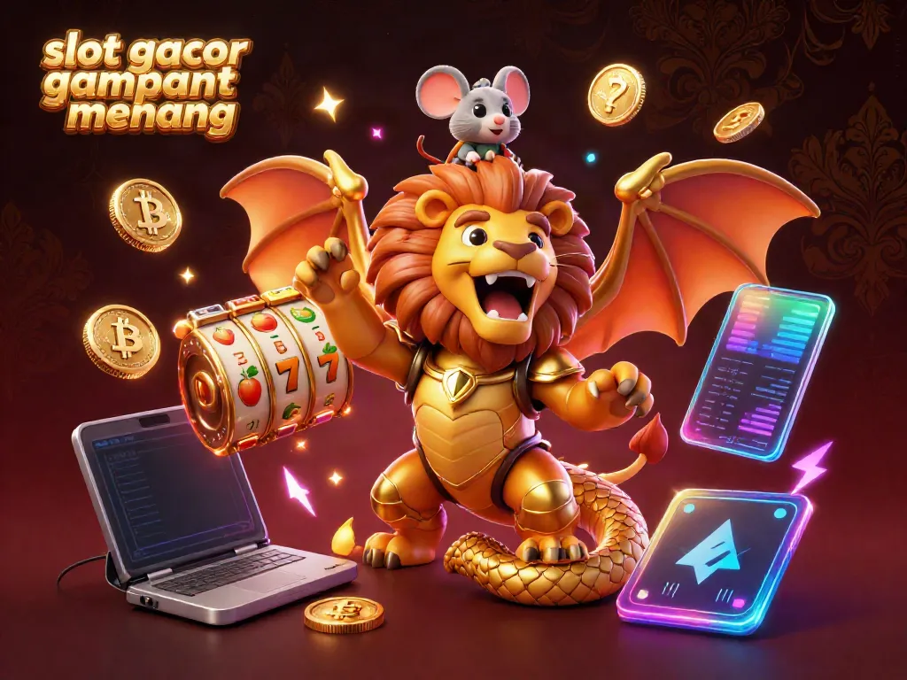Experience slot gacor gampang menang with a vibrant, 3D cartoon chimera in a dazzling casino scene.