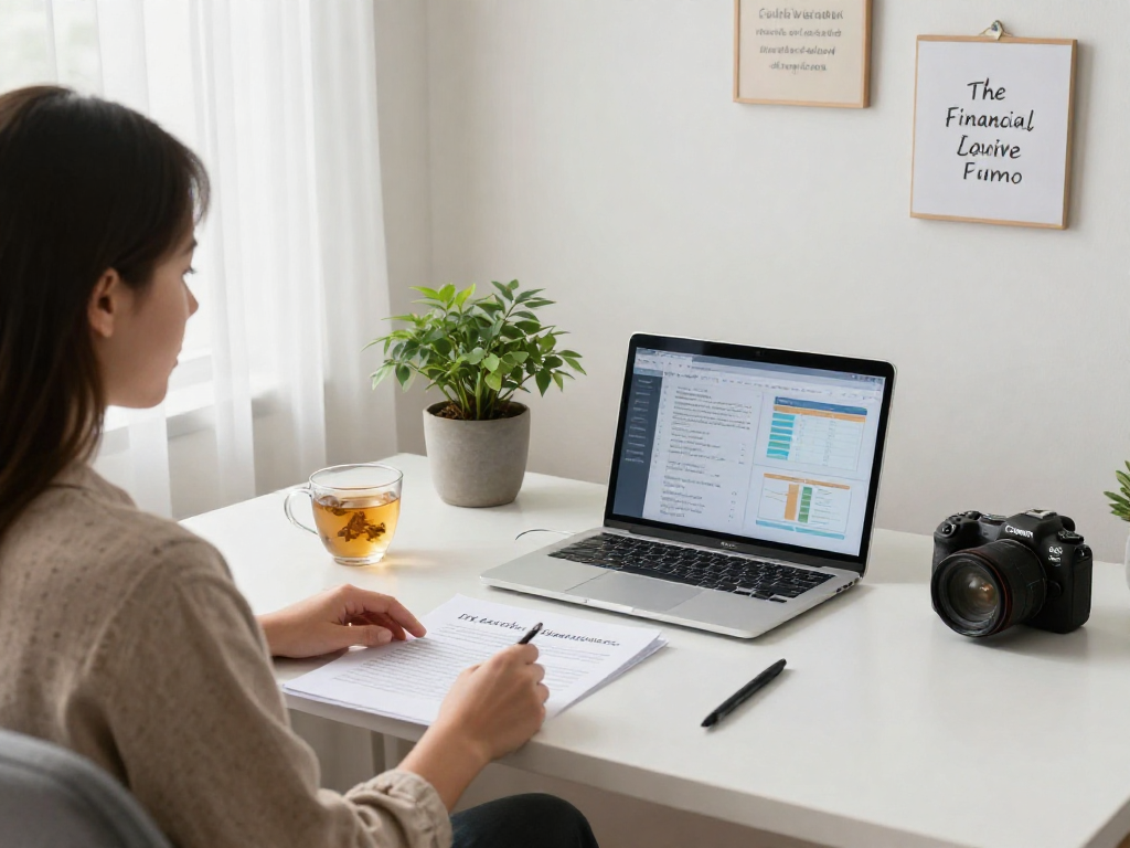 Focused individual in a cozy home office managing credit with paperwork and a laptop.