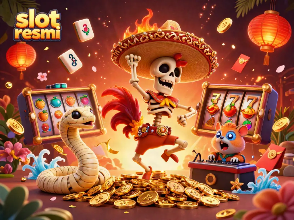 Experience joyful gambling vibes with slot resmi characters dancing on gold coins in a vibrant scene.