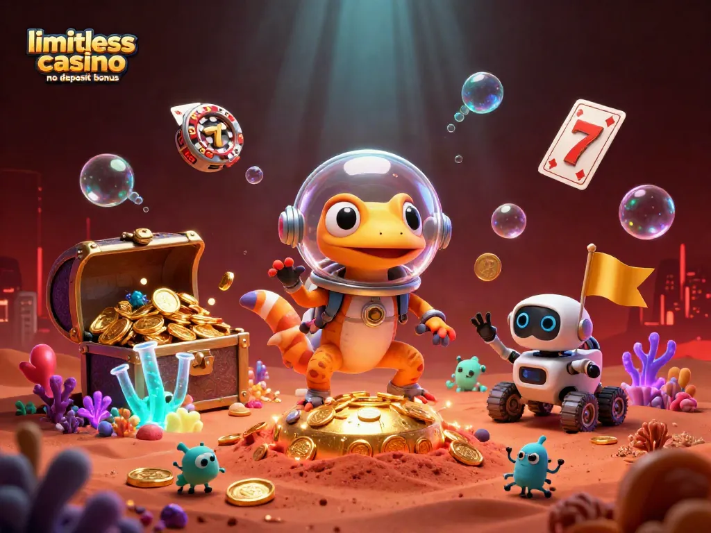 Win big with limitless casino no deposit bonus in this fun 3D cartoon scene filled with treasures.