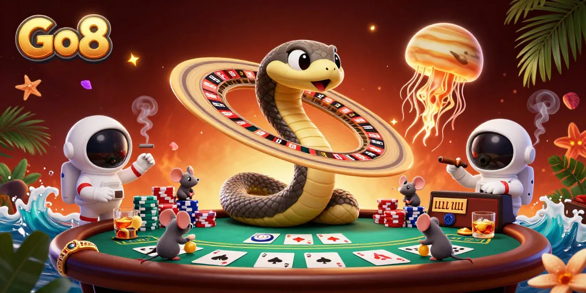 Experience the excitement of Go8 in this vibrant casino-themed dynamic 3D illustration.