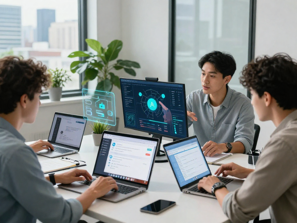 Engagement in AI chat nsfw technology discussion among professionals in a modern workspace.