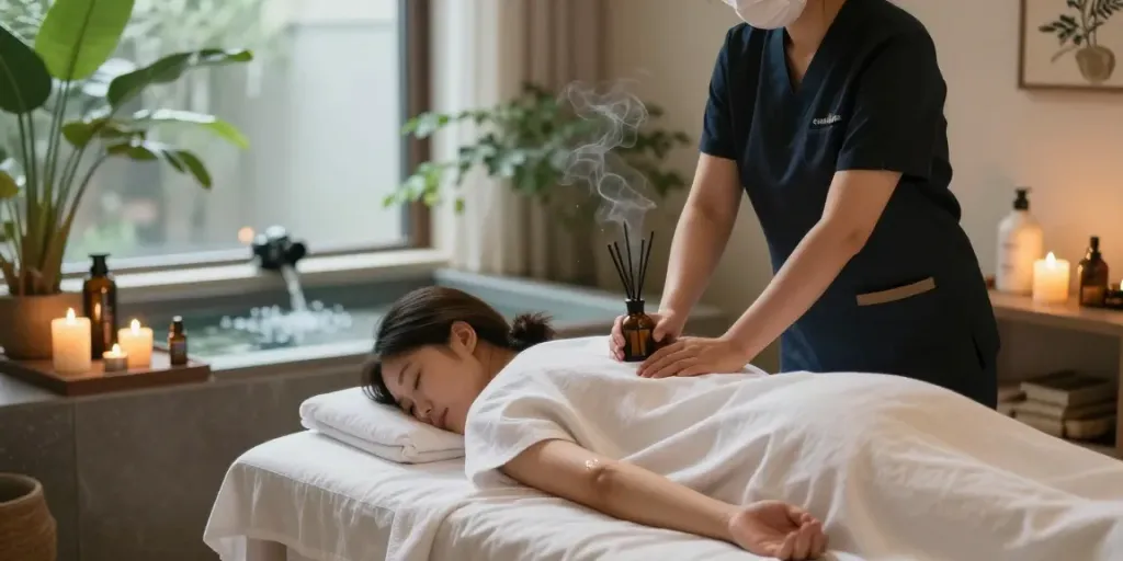 Experience soothing 성남출장마사지 in a tranquil spa setting with a serene atmosphere and calming elements.