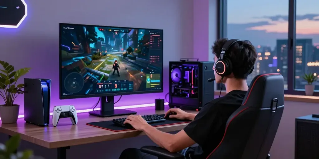 Luxury333 immersive gaming hub showcasing stylish user engaged with vibrant game graphics.