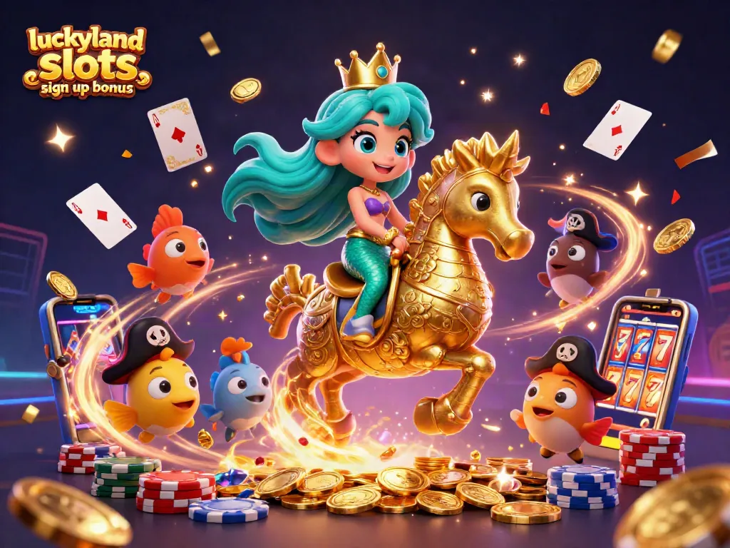 Engage with the luckyland slots sign up bonus and experience thrilling gameplay with animated casino elements in this colorful illustration.