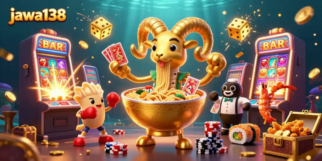 Experience jaw-dropping fun with jawa138 in this vibrant casino scene featuring lively characters.