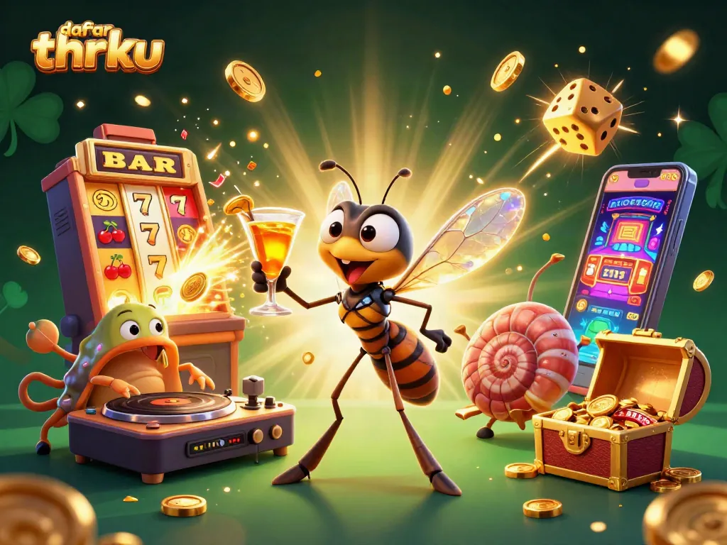 Experience the excitement of daftar thrku with an animated casino scene featuring unique characters and vibrant gaming elements.