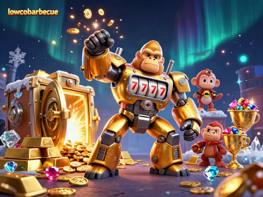 Engage with lowcobarbecue by experiencing a thrilling casino adventure featuring a golden gorilla mech!