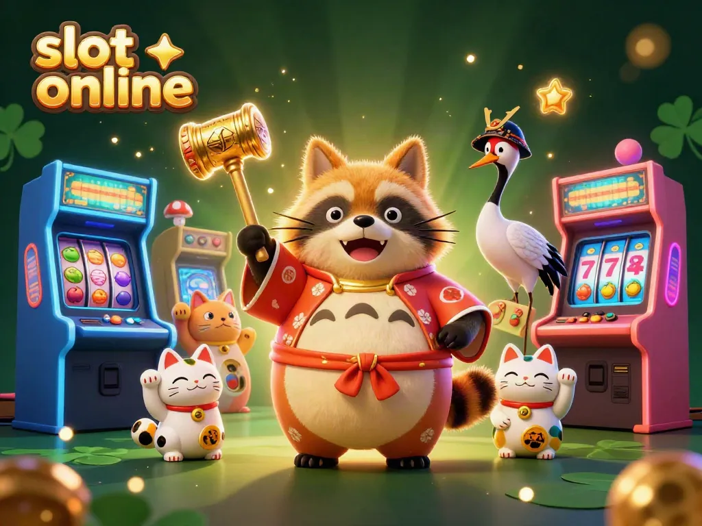Spin the reels and win big with slot online in a vibrant casino-themed 3D illustration featuring lucky characters.