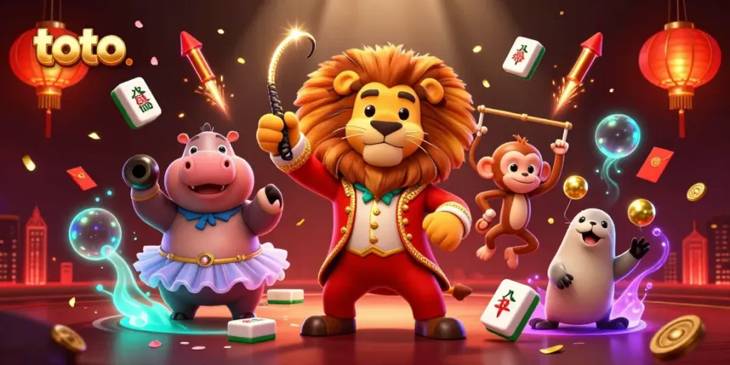 Experience the thrill of toto gaming with our vibrant circus-themed illustration featuring playful characters.