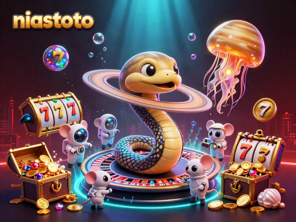 Experience the thrill of niastoto as astronauts bet on Saturn's roulette rings amidst a cosmic casino.