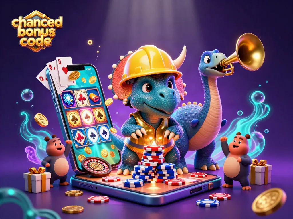 Engage with the chanced bonus code for exciting casino fun with 3D characters celebrating in a vibrant scene.