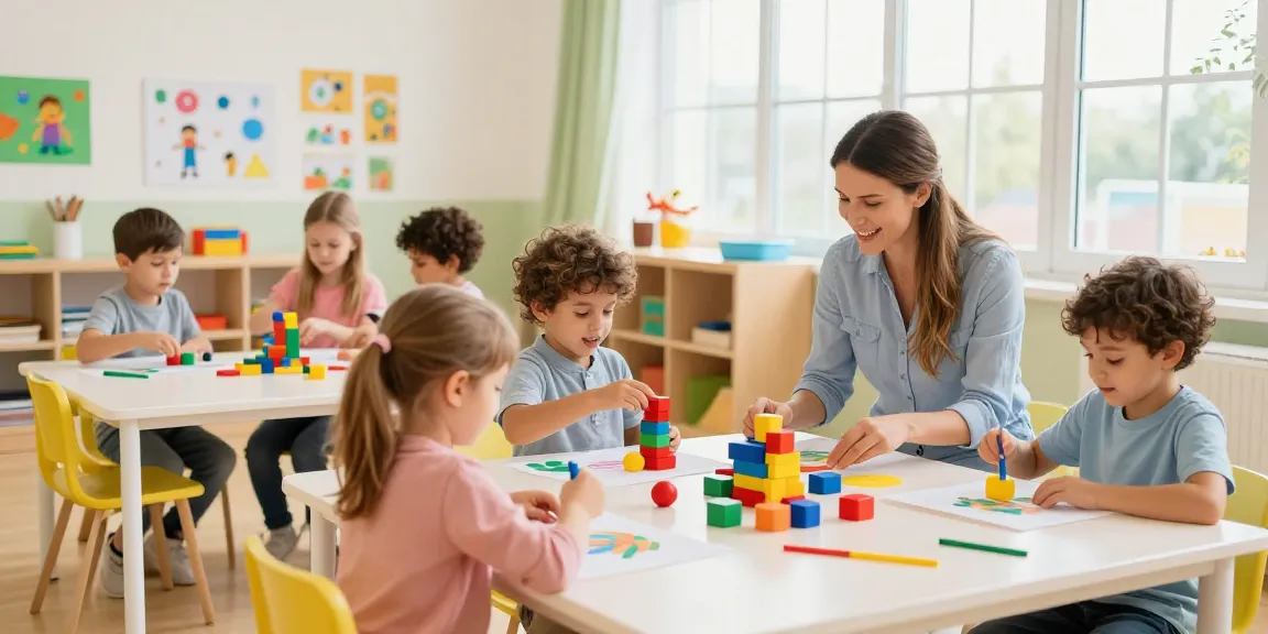 Engaged children learning in a preschool classroom at a kindergarten near me, showcasing inquiry-based activities and teamwork.