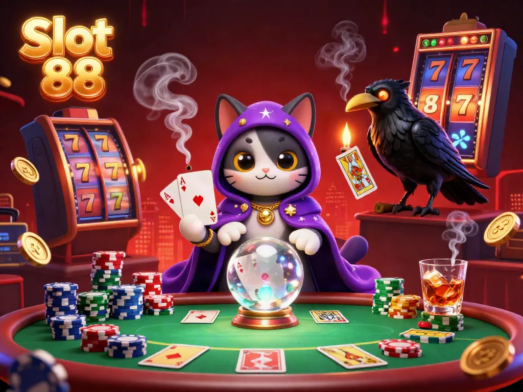 Experience thrilling Slot 88 gameplay with mystical characters and vibrant casino elements spinning into action.