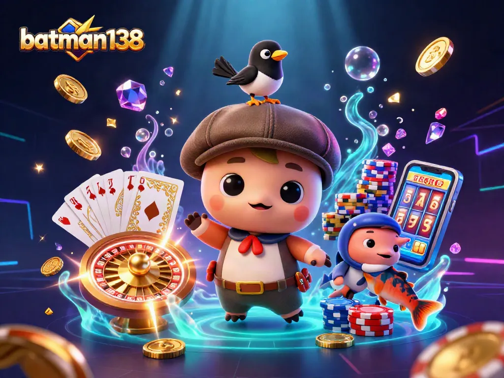 Join the excitement with batman138 as a playful Nessie and friends surround casino elements.