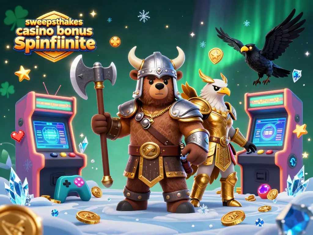 Engage with sweepstakes casino bonus spinfinite through vivid 3D gaming experiences showcasing dynamic characters and game elements.