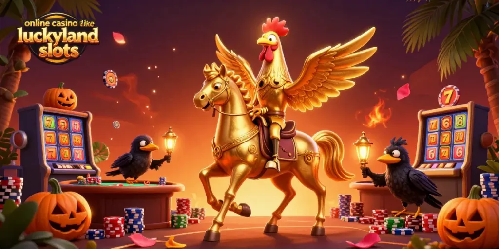 Experience thrilling gameplay at an online casino like LuckyLand Slots with vibrant 3D characters and dynamic game elements.