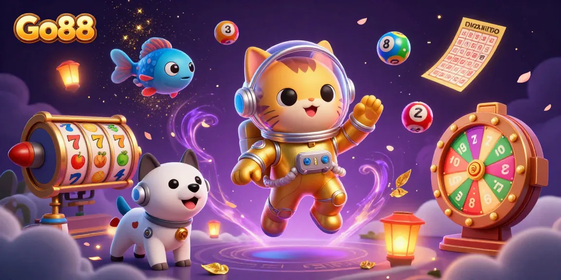 Experience the thrill of Go88 with an online casino scene filled with colorful lottery balls and dynamic gaming elements.