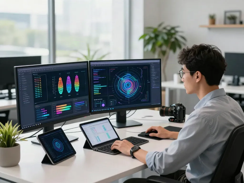 Analyzing what are AI tokens in a modern AI infrastructure workspace with digital graphs and datasets.