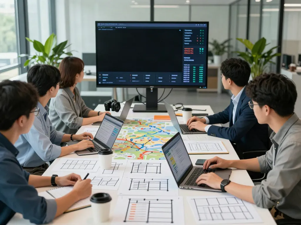 Spedition Teamarbeit in moderner Büroumgebung mit Logistikprofis