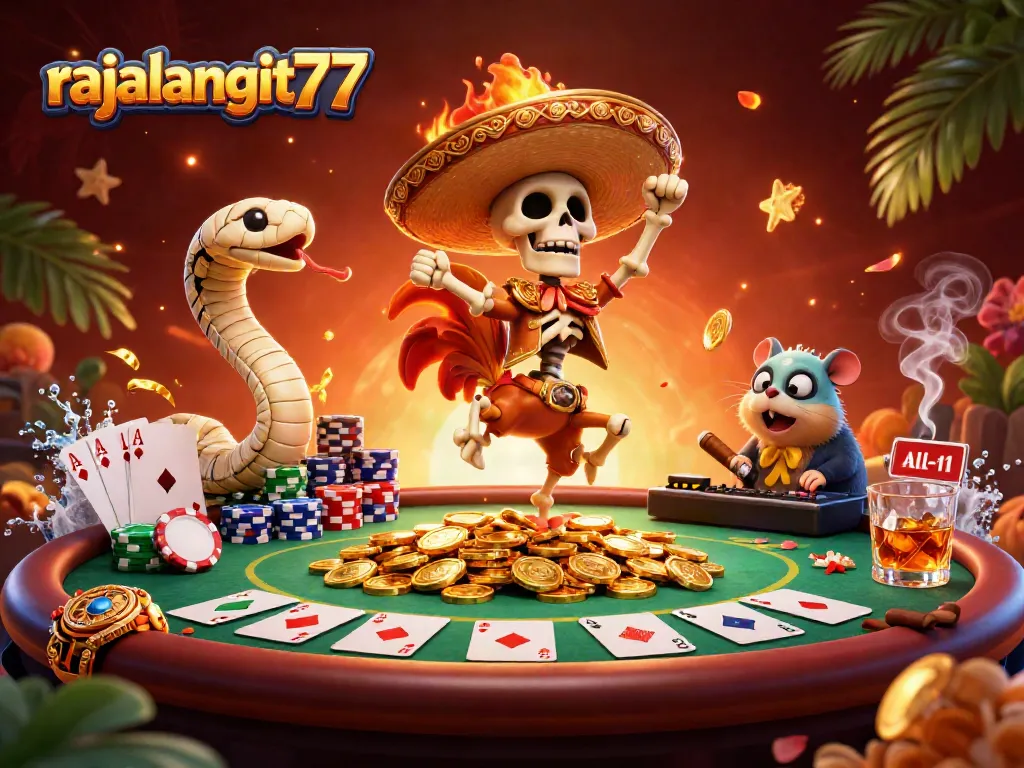 Spin the reels with rajalangit77 in this vibrant casino-themed illustration jam-packed with action.