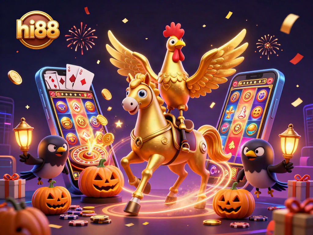 Experience the thrill of hi88 with vibrant casino action featuring a golden rooster and exciting slot games.