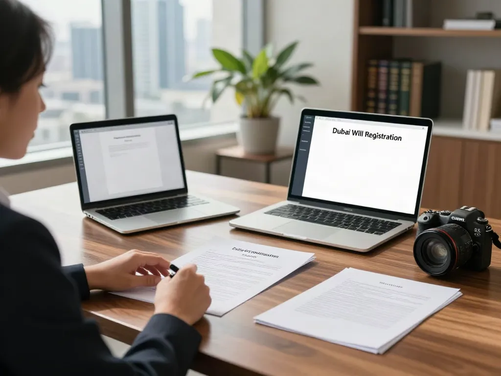 Legal expert guiding a client on dubai Will Registration in a modern office.
