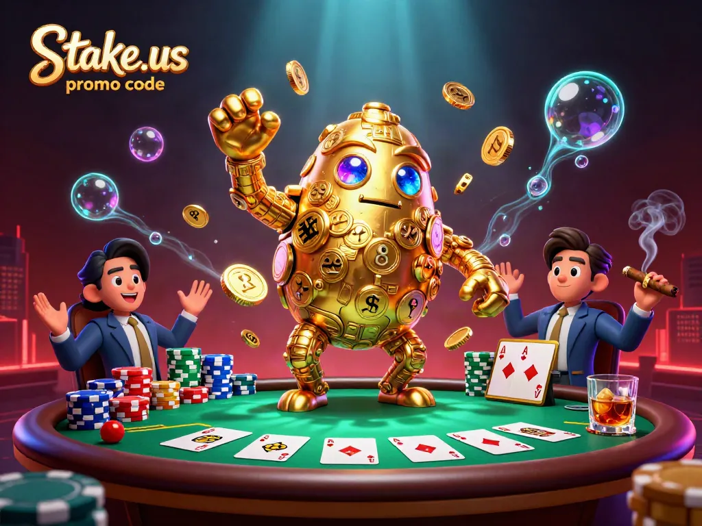 Claim your bonus with the stake.us promo code amidst vibrant casino elements.