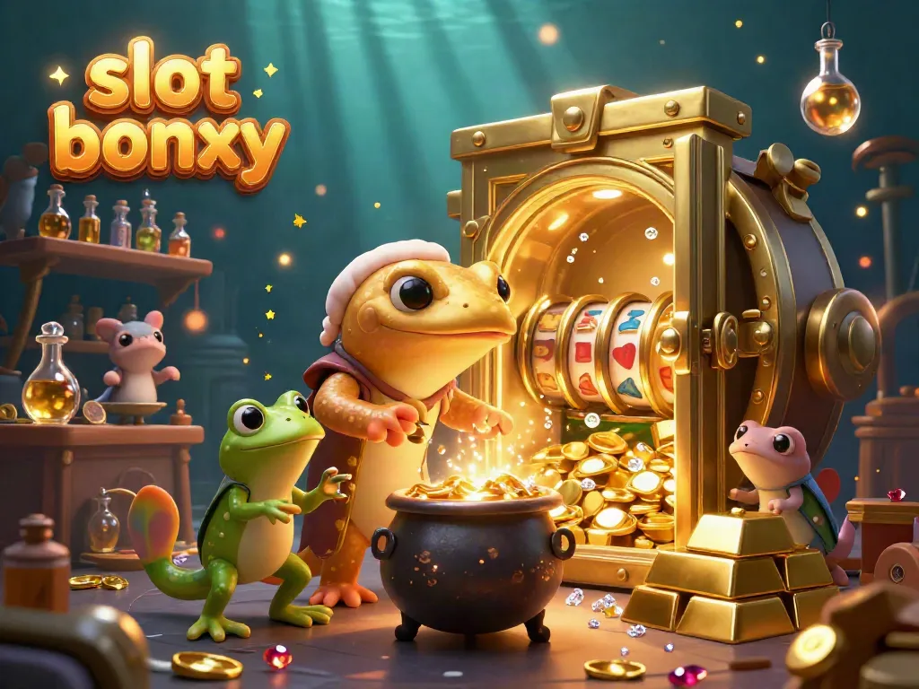 Experience slot bonus magic as the giant salamander alchemist transforms gold, surrounded by sparkling treasures.