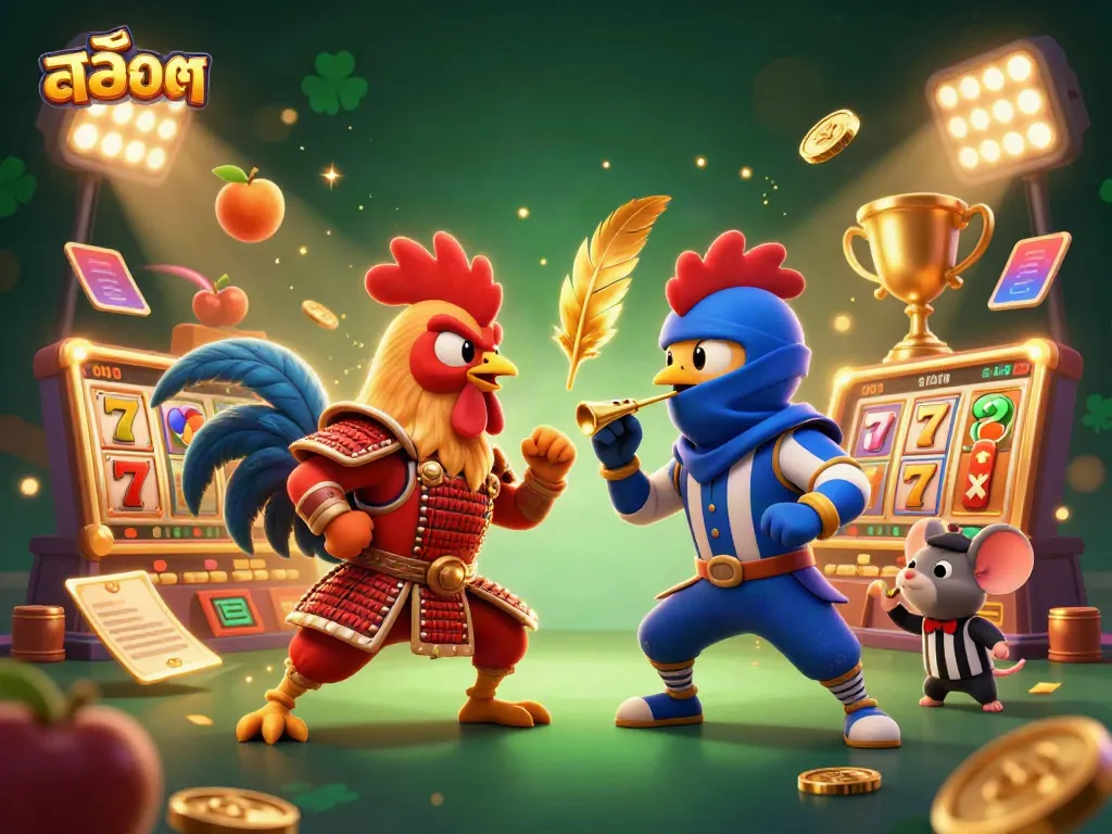 Engage with สล็อต gameplay through vibrant 3D visual elements of dynamic roosters, reels, and jackpots.