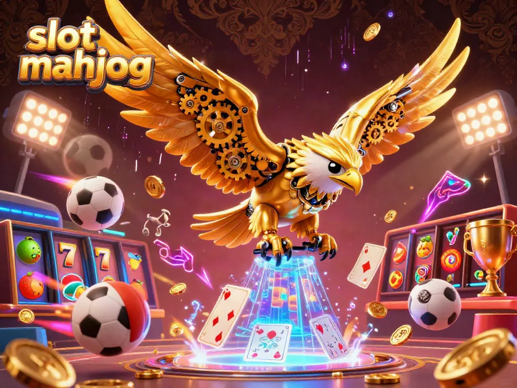 Experience thrilling slot mahjong gameplay surrounded by dynamic casino elements in a vibrant 3D illustration.