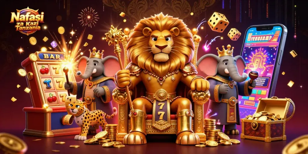 Nafasi za Kazi Tanzania enhances your gaming experience with a dazzling 3D casino illustration featuring vibrant characters and dynamic elements.