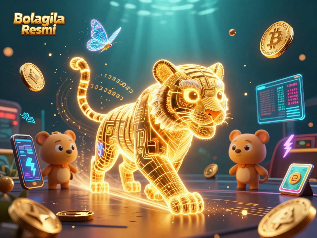 Experience thrilling gameplay with Bolagila Resmi in a vibrant digital casino scene featuring 3D golden tiger and crypto elements.